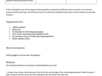 New 2016 AQA Combined Chemistry Required Prac Sheet Chromatography
