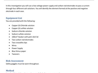 New 2016 AQA Combined Chemistry Required Practical Worsksheet Electrolysis
