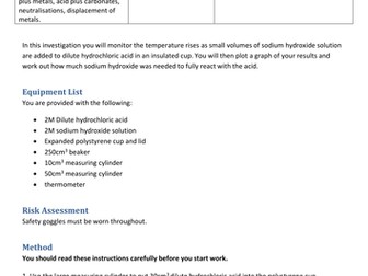 New AQA 2016 Temperature Changes Required Practical Sheet Combined Chemistry