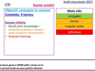 4 tenses revision in French with guided learning translation practice (new GCSE specifications)