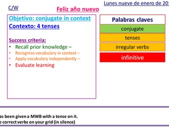 5 tenses revision tool in Spanish with guided learning (translation exercise new GCSE spec)