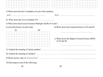 Factors, multiples and primes