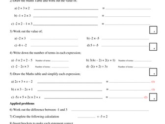 Maths Key Stage 3 Assessment or Practice Paper 1