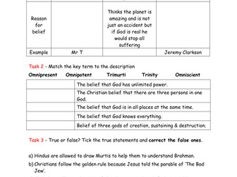 Y7 Revision for ‘What do people believe about God’ exam