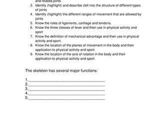 OCR GCSE PE New Specification 2016: Skeleton, Joints & Movement Analysis student workbook