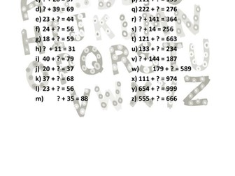 Alphabet of missing number problems