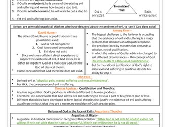 A Level Philosophy: Problem of Evil - Defence of God in the face of evil