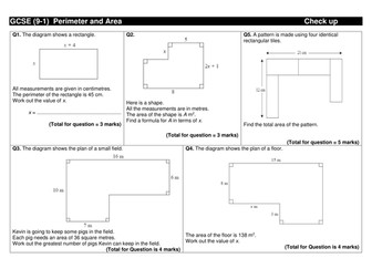 GCSE (9-1) Area and perimeter check up