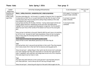 Kodu Coding Short Term Lesson Plans
