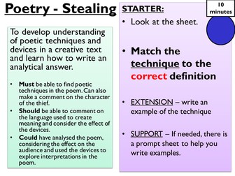 Stealing poem - Carol Ann Duffy - Unseen poetry
