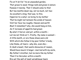 Hamlet soliloquy (act 1 sc 2)