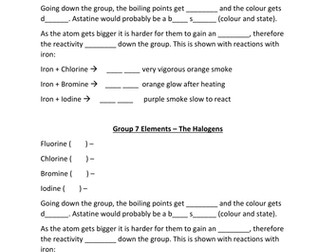 Revision Worksheet for Halogen Properties