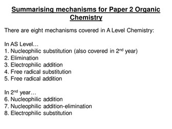 Summarising all mechanisms for A Level Chemistry