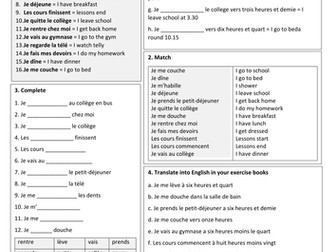 KS3 French - Daily routine and time (sentence builder and consolidation)