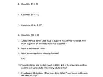 Year 4 KS2 SATS Maths Exam/ 10 Plus Sample Paper