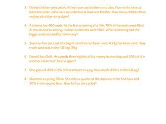 Percentages of Amounts Word Problems