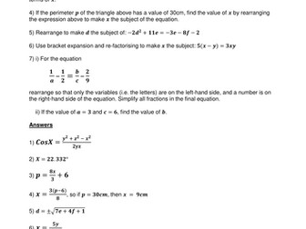 Rearranging equations worksheet 4 - with answers