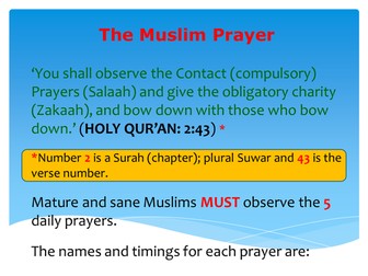 Detailed PPP 'The Muslim Prayer' with cover notes, a worksheet, questions and a quiz