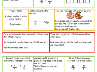 Mastery in maths - year 5 Improper  and mixed number fractions fluency reasoning and problem solving