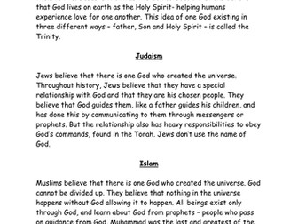 Abrahamic religions beliefs in God similarities/difference