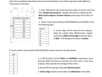 KS3 Spreadsheet Worksheet: Basic Formula and Function