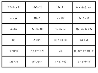 Expressions, equations, formulae and identities