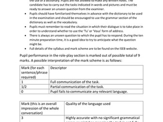 Common Entrance 13+ French Role-play booklet