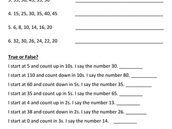Various activities involving counting in 2s, 5s and 10s
