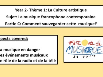 La musique Francophone Contemporaine- Comment sauvegarder la musique-A level French