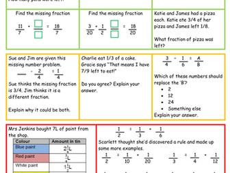 Mastery in maths - Year 5 Adding and subtracting fractions Fluency, reasoning and problem solving