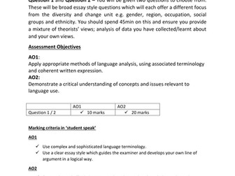 AQA A Level English Language Paper 2 Section A Guide and Writing Frame