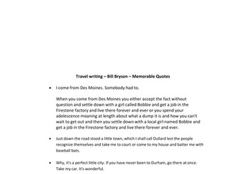 Bill Bryson Travel Writing activity
