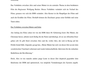 Model essay for Goodbye Lenin based on CCEA specification