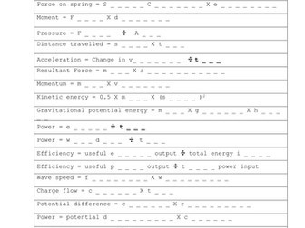 GCSE Physics equation brain blast