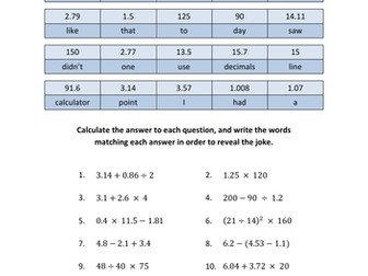 Decimal calculations - order of operations collect a joke