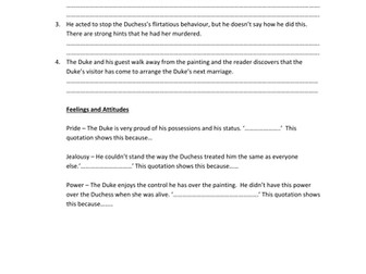 My Last Duchess - differentiated - key events/quotes