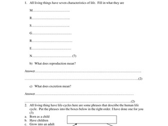 Life cycles and habitats revision test