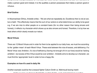 Virtue Ethics Essay Plans