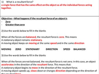 Resultant Forces Homework