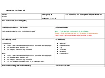 Invasion games - end ball lesson plan
