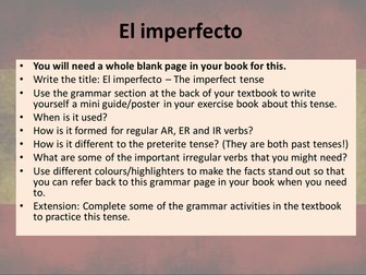 Year 10 GCSE Viva - Independent Work on Imperfect, Preterite and Present tenses