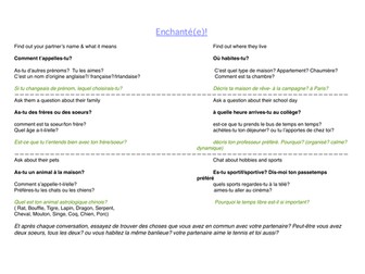 Enchanté. Differentiated speaking lesson to encourage peer to peer conversations and interactions