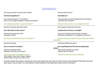 Enchanté. Differentiated speaking lesson to encourage peer to peer conversations and interactions
