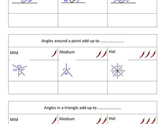 Angles Consolidation / Revision Differentiated Worksheet + Answers