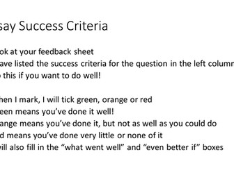 KS3/4 Essay success criteria and feedback form