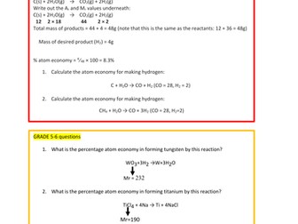 Quantitative Chemistry Worksheets (Moles, Concentration, RFM, Atom Economy)