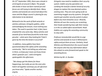 Model/Example Text of a Newspaper Article Year 5 Harry Potter Theme