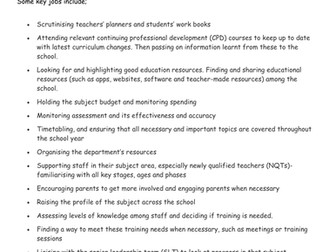 Subject leader job role