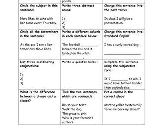 Year 6 SATS revision grid for GPS test