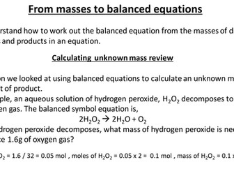 From masses and moles to balanced equations (for new GCSE Chemistry)